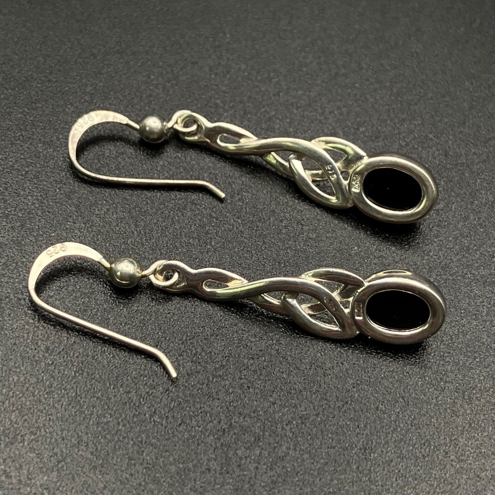 Vintage Sterling Silver Green Amber Celtic Knot Dangle Earrings 1.5" NHJ - Picture 6 of 11